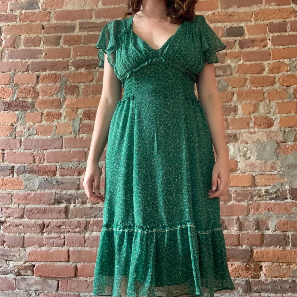 Green floral midi dress